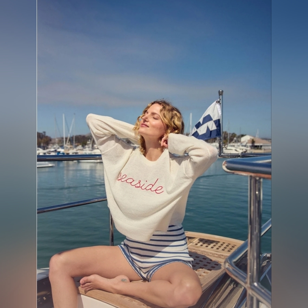 PJ. Salvage White Seaside Waffle Knit Sweater Various Sizes NWT Embroidered